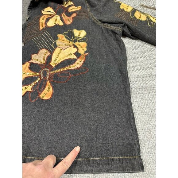 Vtg Alex Kim Jacket Womens 1X Black Floral Sequins Art To Wear Boho Read - Picture 13 of 16